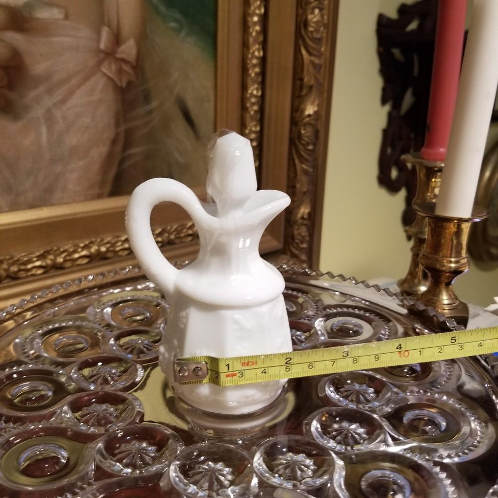 Milk Glass Cruet/Pitcher -Syrup, Simple Syrup, Olive /Pepper Juice.